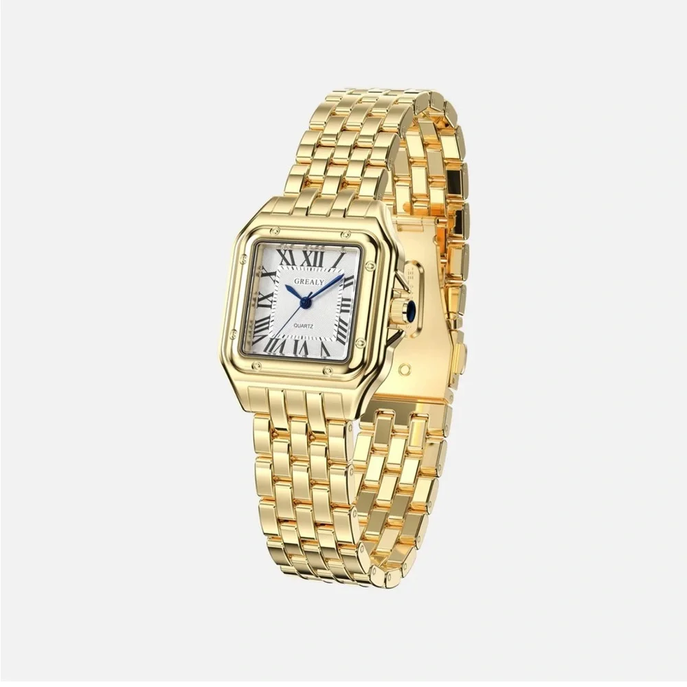 Panthere Classic Rectangle Stainless Steel Gold Watch